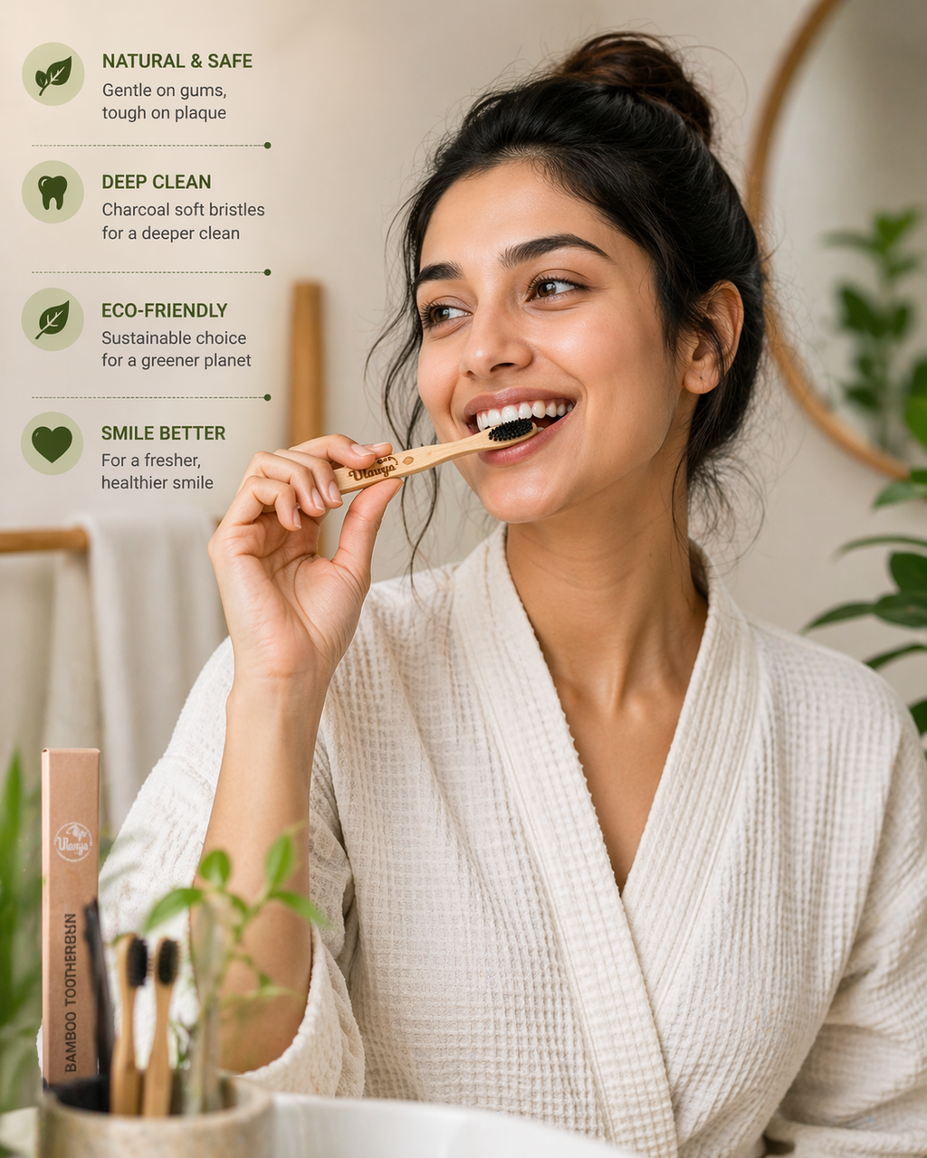 Bamboo Toothbrush Pack of 4 – Soft Charcoal Bristles