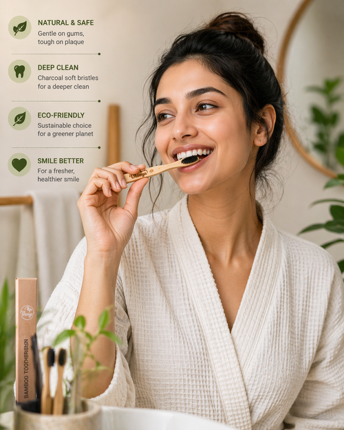 Bamboo Toothbrush Pack of 4 – Soft Charcoal Bristles