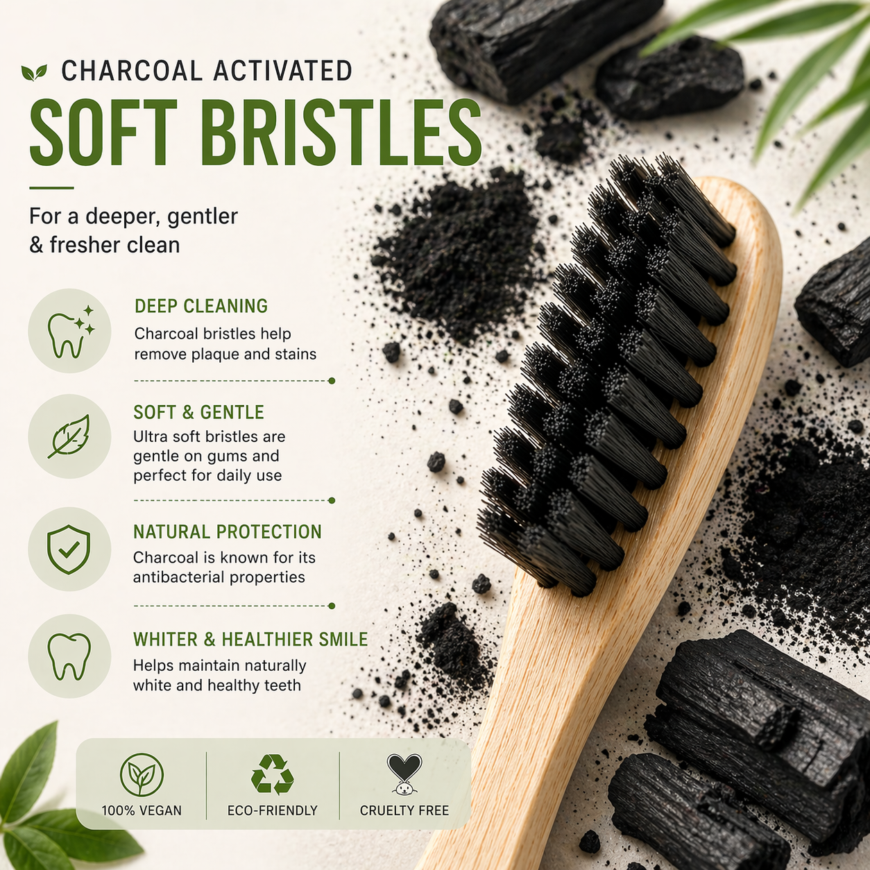 Bamboo Toothbrush Pack of 4 – Soft Charcoal Bristles