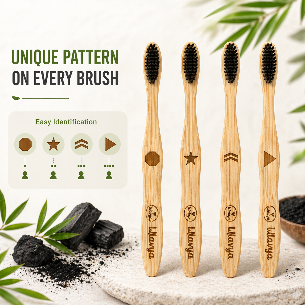 Bamboo Toothbrush Pack of 4 – Soft Charcoal Bristles